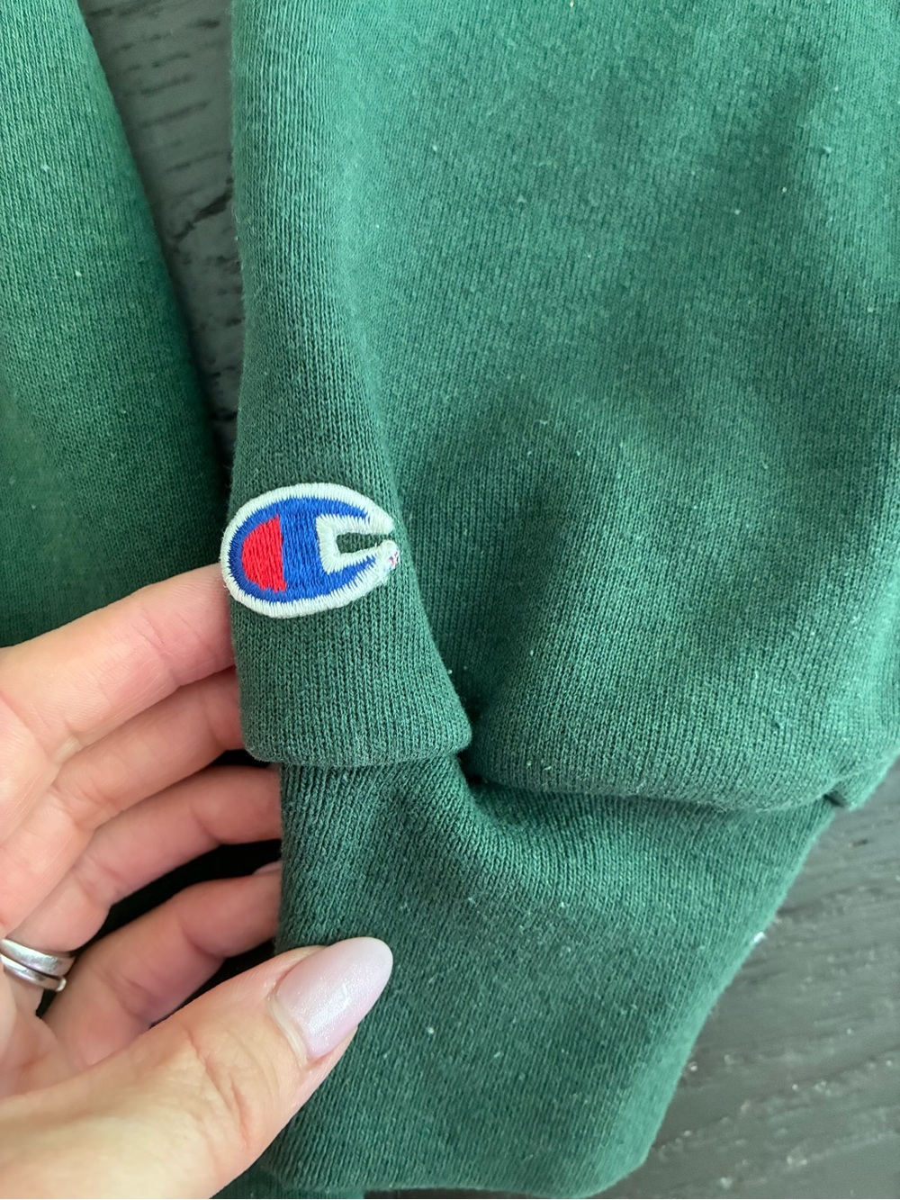 Champion Green Crewneck Sweatshirt with Logo Tag - Picture 3 of 6
